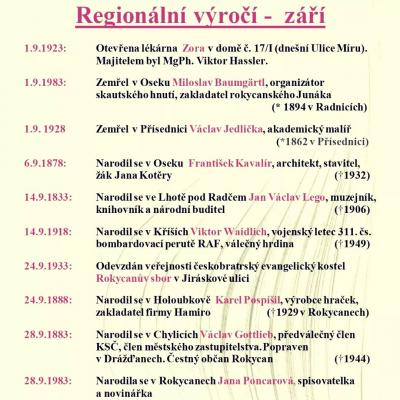 Regionální výročí na září 2023